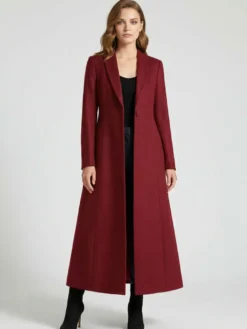 Manteau Long Femme D'hiver Pour Femme Col Rabattu Classique Bordeaux