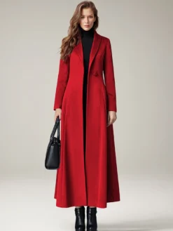 Manteau Long Femme D'hiver Pour Femme Col Rabattu Classique Bordeaux