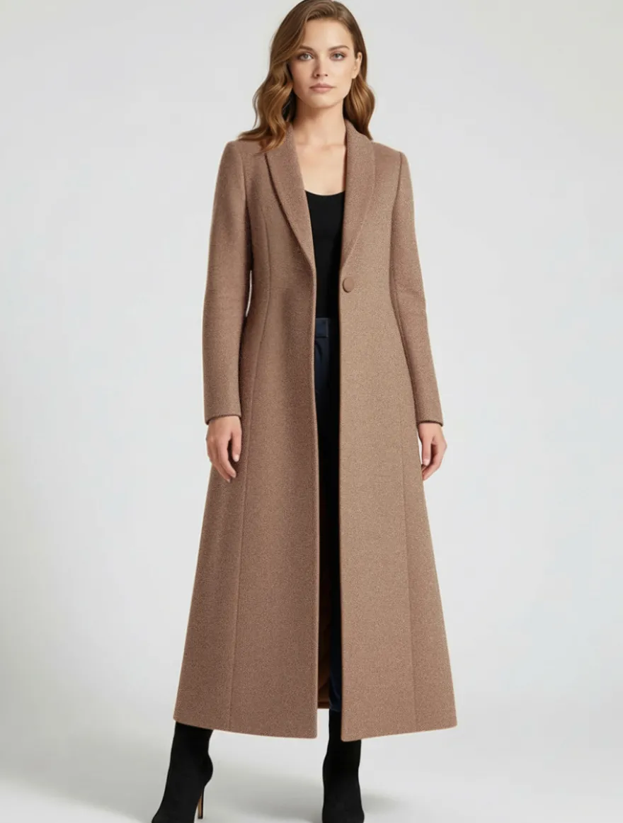 Manteau Long Femme D'hiver Pour Femme Col Rabattu Classique Bordeaux
