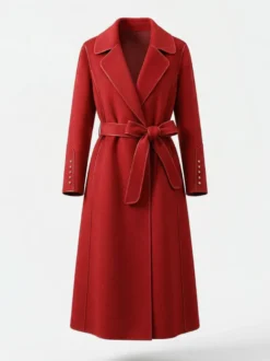 Manteau long pour femme 100% laine double face ceinture col croisé revers cranté style trench-coat.