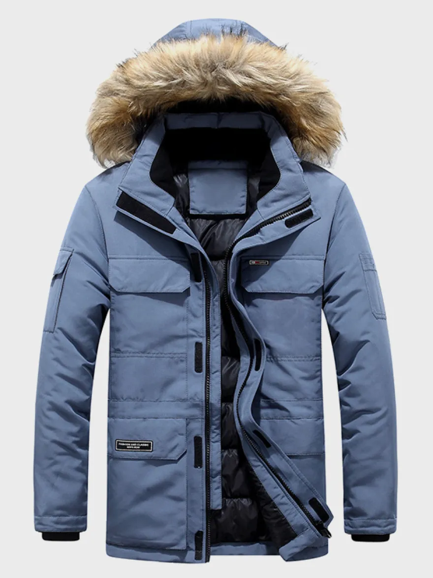 Manteau matelassé mi-long épais à capuche pour homme