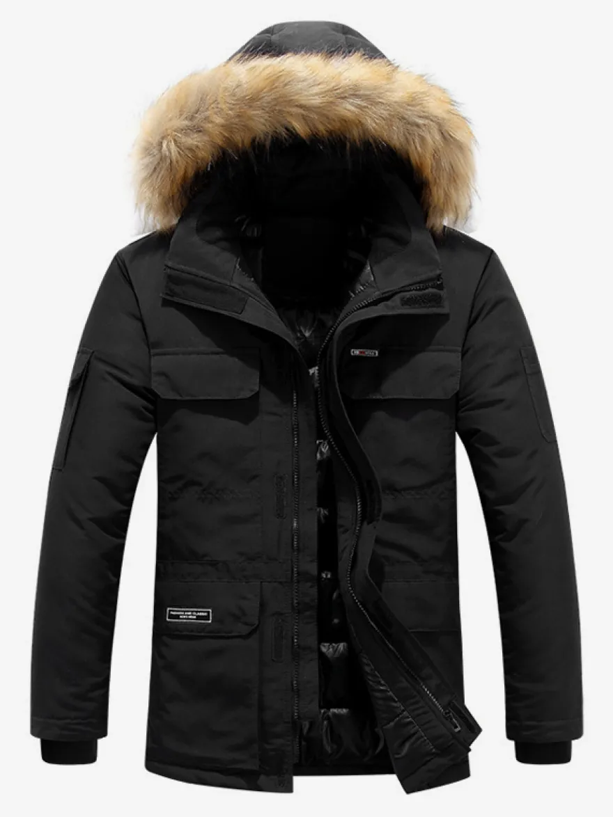 Manteau matelassé mi-long épais à capuche pour homme