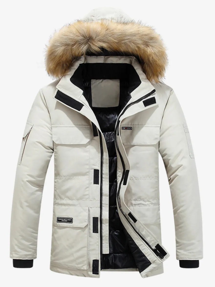 Manteau matelassé mi-long épais à capuche pour homme