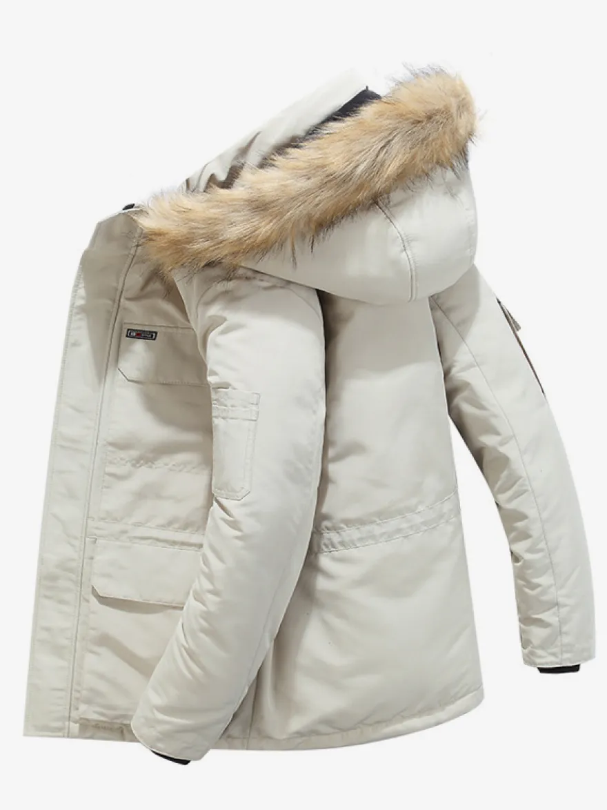 Manteau matelassé mi-long épais à capuche pour homme