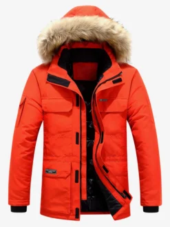 Manteau matelassé mi-long épais à capuche pour homme