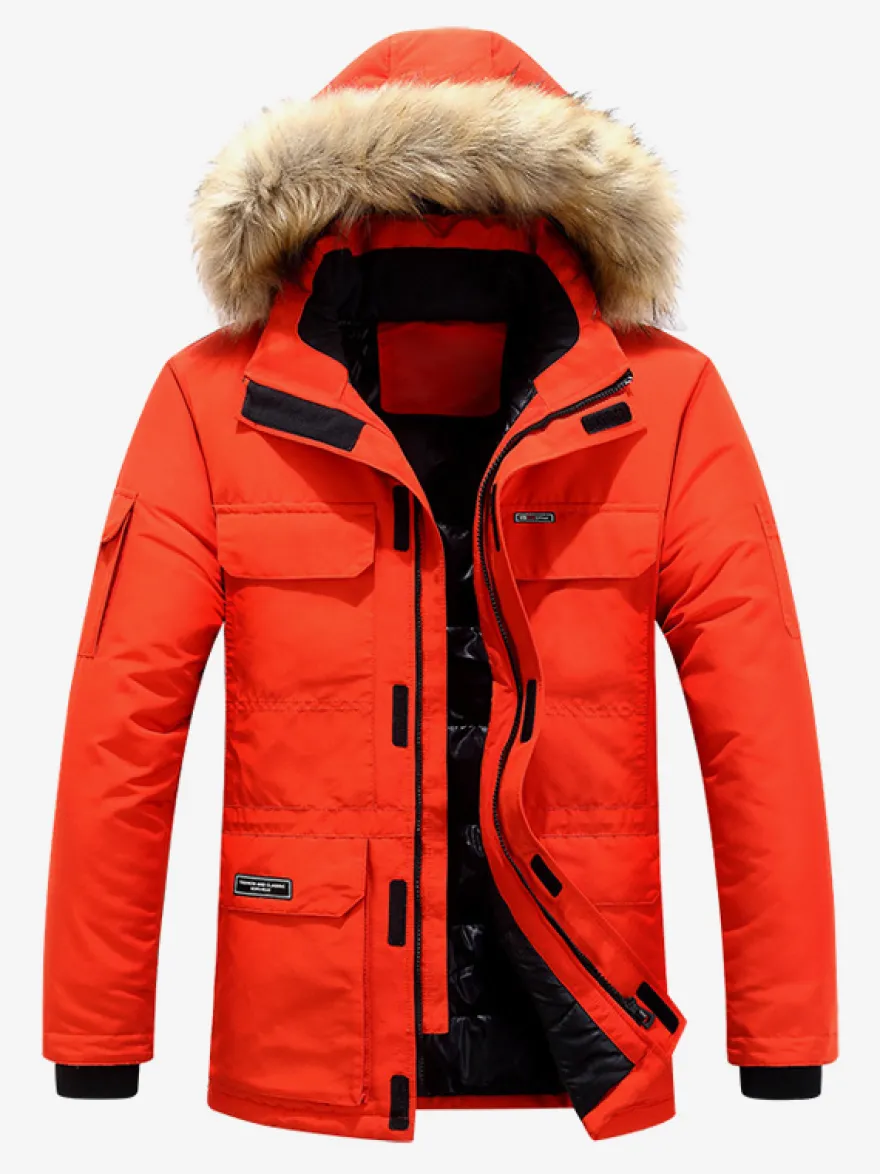 Manteau matelassé mi-long épais à capuche pour homme