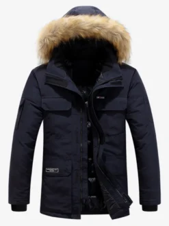 Manteau matelassé mi-long épais à capuche pour homme