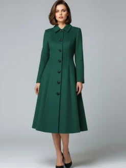 Manteau mi-long en laine coupe trapèze col chemise collection femme 2026