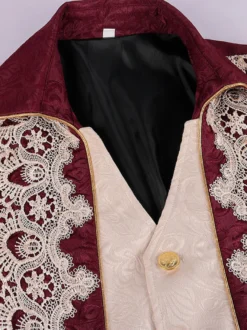 Manteau Rouge Vintage Haut Renaissance Imprimé Fleuri Manches Longues Veste Rétro Costumes Pour Homme Déguisement Vintage Bourgogne