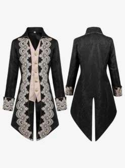 Manteau Rouge Vintage Haut Renaissance Imprimé Fleuri Manches Longues Veste Rétro Costumes Pour Homme Déguisement Vintage Bourgogne
