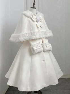 Manteau Sweet Lolita à nœuds blancs cape pardessus poncho manteau d'hiver Lolita