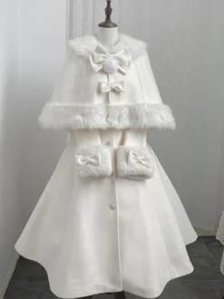 Manteau Sweet Lolita à nœuds blancs cape pardessus poncho manteau d'hiver Lolita