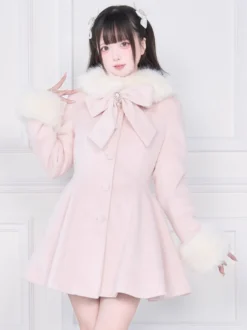 Manteau Sweet Lolita rose et noir à nœuds pardessus à manches longues manteau d'automne Lolita