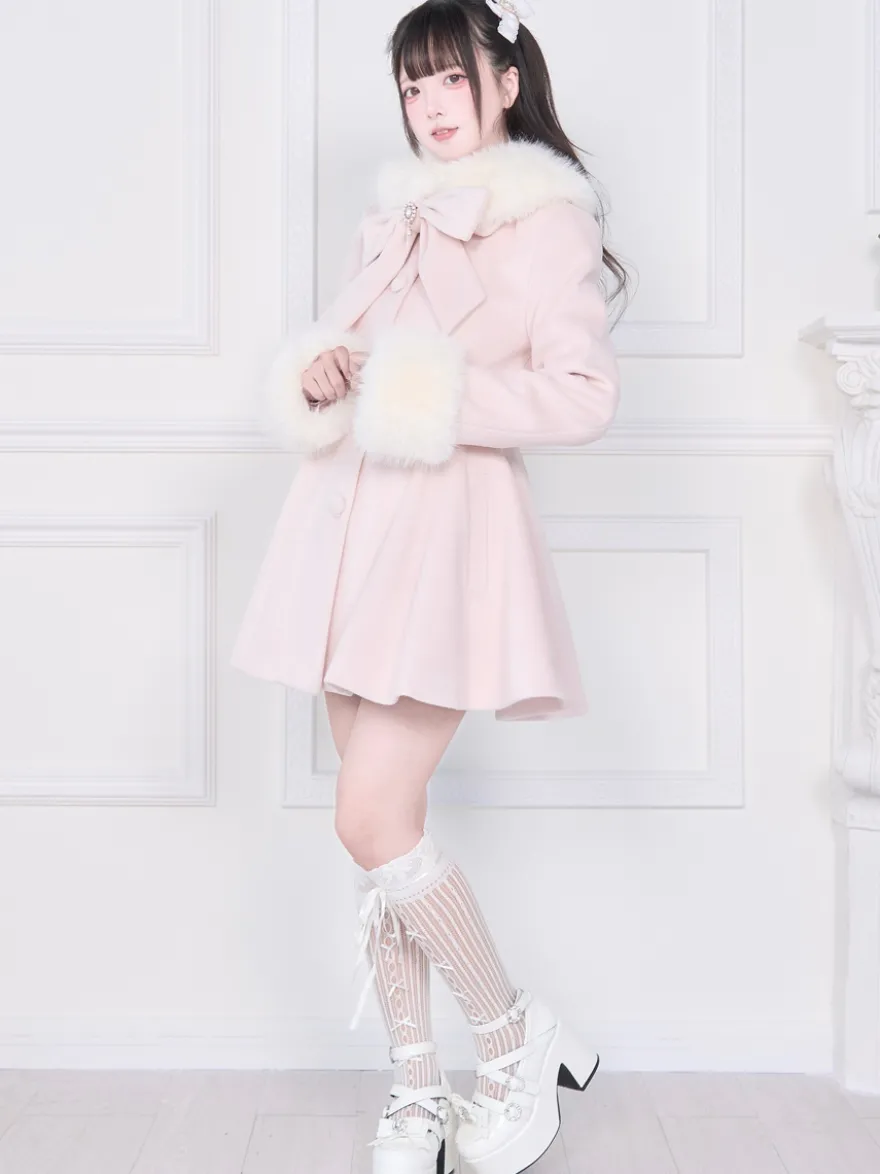 Manteau Sweet Lolita rose et noir à nœuds pardessus à manches longues manteau d'automne Lolita