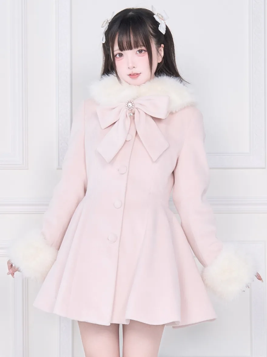 Manteau Sweet Lolita rose et noir à nœuds pardessus à manches longues manteau d'automne Lolita