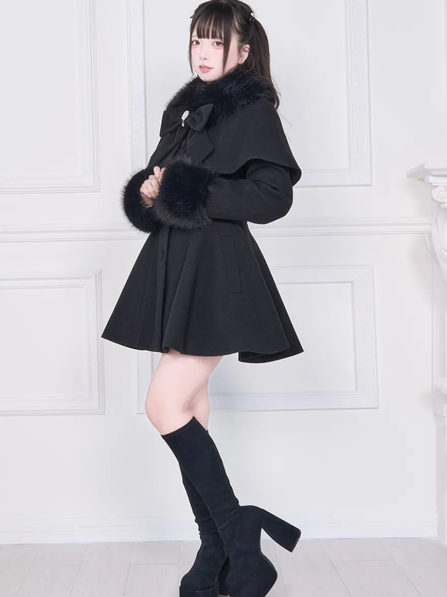 Manteau Sweet Lolita rose et noir à nœuds pardessus à manches longues manteau d'automne Lolita