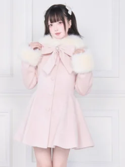 Manteau Sweet Lolita rose et noir à nœuds pardessus à manches longues manteau d'automne Lolita