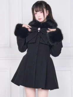 Manteau Sweet Lolita rose et noir à nœuds pardessus à manches longues manteau d'automne Lolita