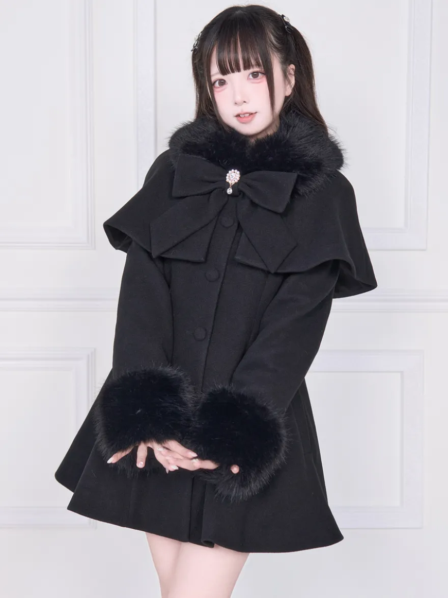 Manteau Sweet Lolita rose et noir à nœuds pardessus à manches longues manteau d'automne Lolita
