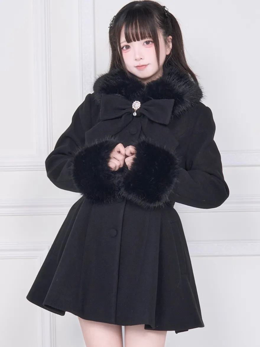 Manteau Sweet Lolita rose et noir à nœuds pardessus à manches longues manteau d'automne Lolita