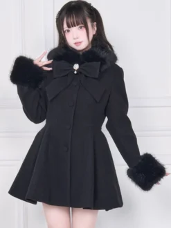 Manteau Sweet Lolita rose et noir à nœuds pardessus à manches longues manteau d'automne Lolita