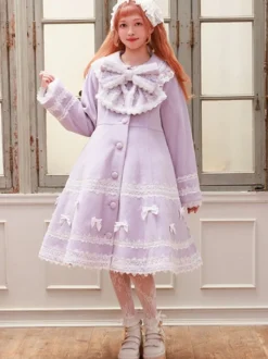 Manteau Sweet Lolita rose pâle et violet à nœuds en dentelle manches longues manteau d'hiver Lolita