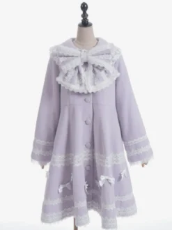 Manteau Sweet Lolita rose pâle et violet à nœuds en dentelle manches longues manteau d'hiver Lolita