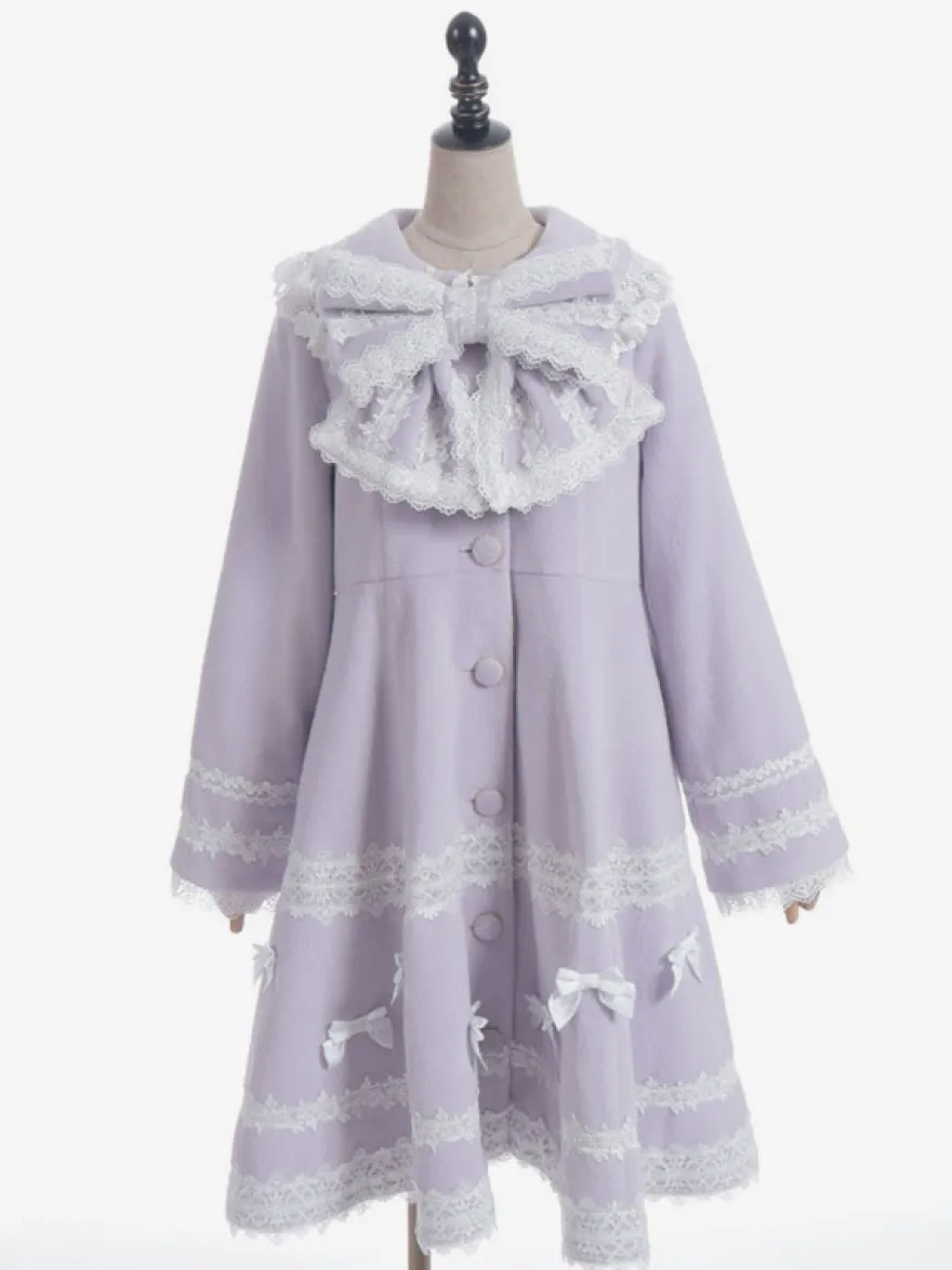 Manteau Sweet Lolita rose pâle et violet à nœuds en dentelle manches longues manteau d'hiver Lolita