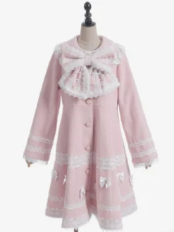 Manteau Sweet Lolita rose pâle et violet à nœuds en dentelle manches longues manteau d'hiver Lolita