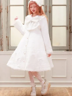 Manteau Sweet Lolita rose pâle et violet à nœuds en dentelle manches longues manteau d'hiver Lolita