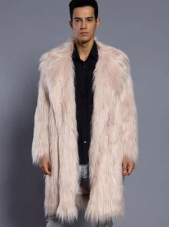 Manteau unique masculin unicolore en fausse fourrure en polyester