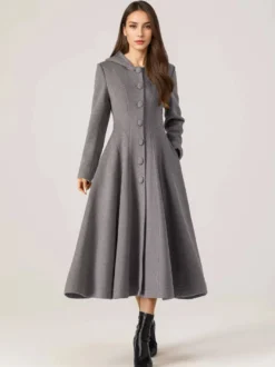 Manteau évasé en laine avec capuche pour femme rouge coupe trapèze long vêtement d'extérieur d'hiver 2026