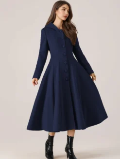 Manteau évasé en laine avec capuche pour femme rouge coupe trapèze long vêtement d'extérieur d'hiver 2026