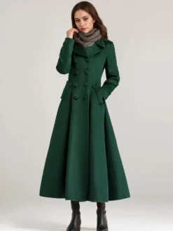 Manteau évasé en laine mélangée pour femme bleu marine foncé croisé revers larges coupe trapèze vêtements d'extérieur d'hiver 2026