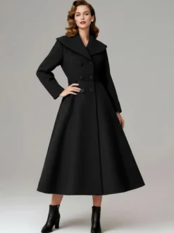 Manteau vintage croisé en laine coupe trapèze col châle pour femme (collection 2026)