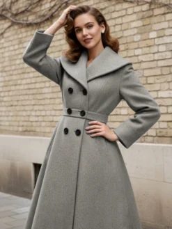 Manteau vintage croisé en laine coupe trapèze col châle pour femme (collection 2026)