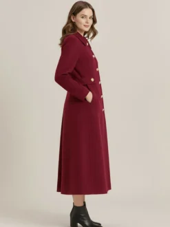 Manteau vintage en laine et cachemire mélangés avec boutons dorés pour femme 2026