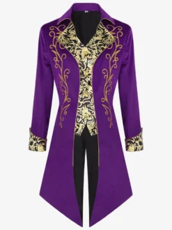 Manteau violet vintage à boutons rétro à imprimé floral et blocs de couleurs Bourgogne