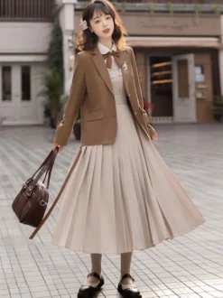 Manteaux Académiques Lolita Marron Café En Polyester Veste JK