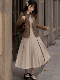 Manteaux Académiques Lolita Marron Café En Polyester Veste JK