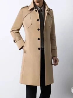 Manteaux Costume Hommes Col Rabattu Chic Poche Café Marron Mode