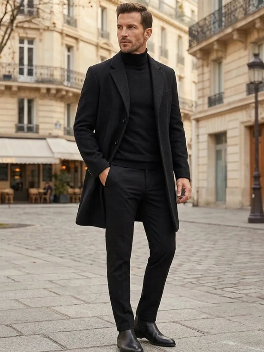 Manteaux Costume hommes Col rabattu Chic Noir Moderne
