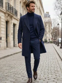 Manteaux Costume Hommes Double Boutonnage Col Rabattu Confortable Gris Moderne