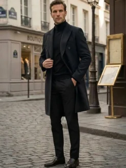 Manteaux Costume pour hommes Double boutonnage Col rabattu Décontracté Noir Moderne