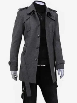 Manteaux Costume pour hommes Col rabattu Ceinture Décontracté Gris Élégant