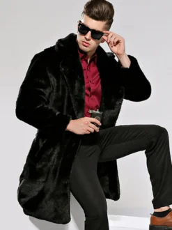 Manteaux d'hiver à capuche en fausse fourrure pour hommes en noir
