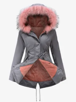 Manteaux D'hiver Rose Moyen Cordon De Serrage À Capuche Bouton Décontracté