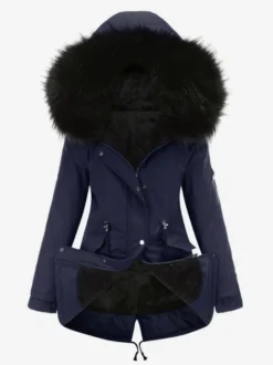 Manteaux D'hiver Rose Moyen Cordon De Serrage À Capuche Bouton Décontracté