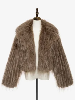 Manteaux en fausse fourrure Abricot Manches longues Veste en fausse fourrure Manteau d'hiver