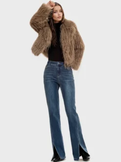 Manteaux en fausse fourrure Abricot Manches longues Veste en fausse fourrure Manteau d'hiver